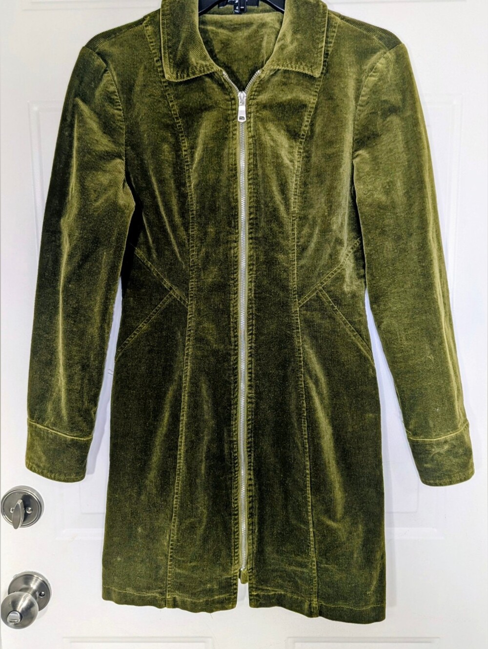 7 For All Mankind Olive Corduroy Zip Mini Dress